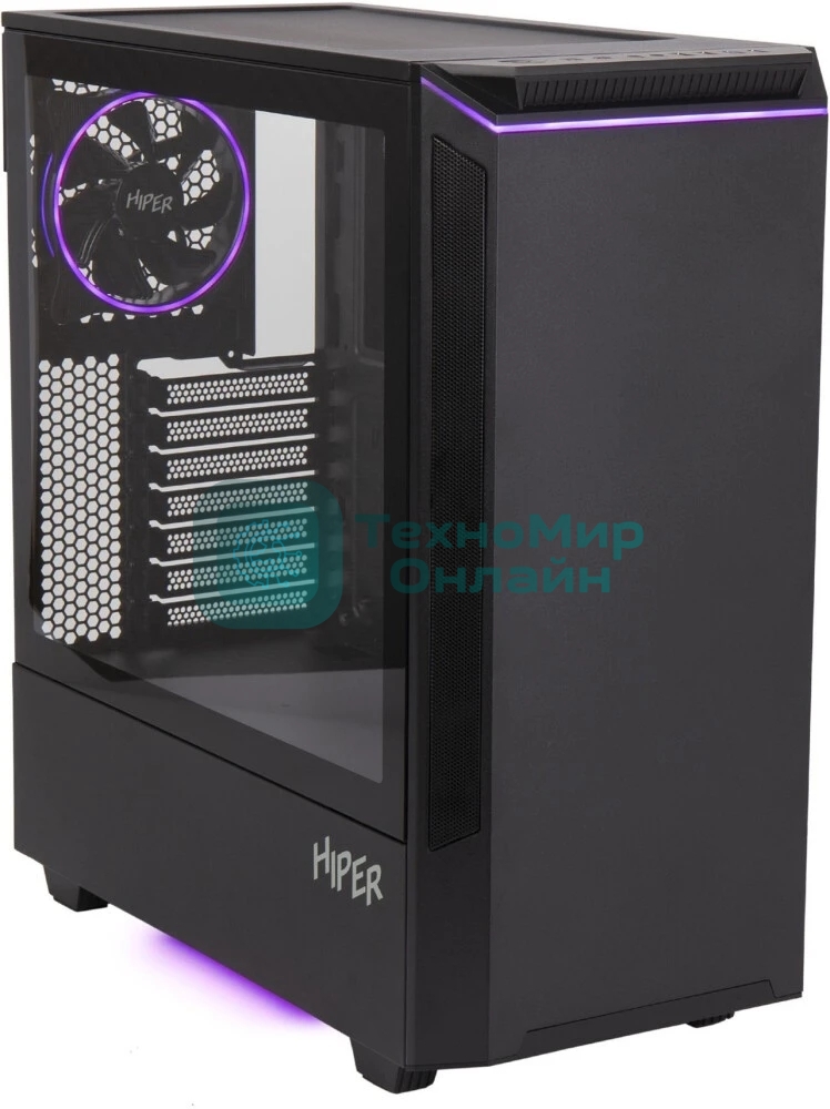 Компьютерный корпус Hiper PB81 черный без БП ATX 3x120мм 2xUSB2.0 2xUSB3.0 audio bott PSU