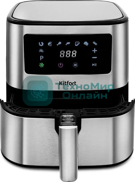 Аэрогриль Kitfort KT-2228 серебристый, 1700 Вт, 5.5 л, сенсор, 9 программ