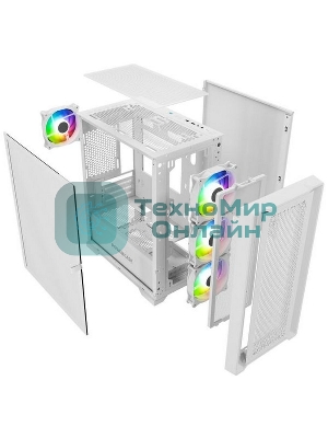 Компьютерный корпус Powercase ByteFlow Micro White, Tempered Glass, 4х 120мм ARGb fans, ARGb HUB, белый, mATX (CAMBFW-A4)