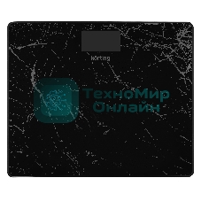 Напольные весы KORTING KBS 1001 диапазон измерений 0.5- 180 кг, интервал измерения 50 г, интегрированный LED-дисплей, работают от 2-х ААА батареек (в комплекте), автоматическое включение/отключение, черный мрамор