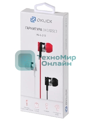Проводные наушники Oklick HS-S-210 красный, внутриканальные, Jack 3.5 мм