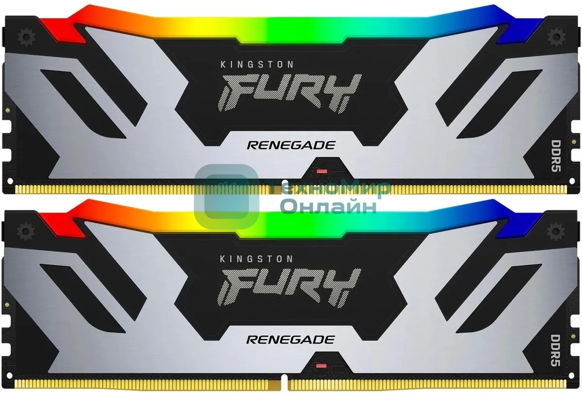 Оперативная память Kingston Fury Renegade, DDR5, 32Gb (2x16GB), 7200MHz, CL38, DIMM, с радиатором, RGB, серебристый/черный