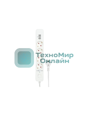 Сетевой фильтр Гарнизон 2.0 Мультипорт EPS-4-U3-W-2, 4 р, 10А, 3xUSB, 2 м, ур.защиты 2+, белый, пакет