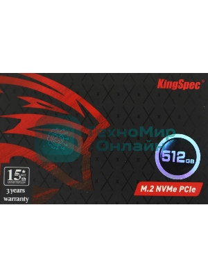Накопитель SSD KingSpec NE-512, 512Gb, M.2 2280, PCIe 3.0 x4, NVMe, R/W 2400/1700