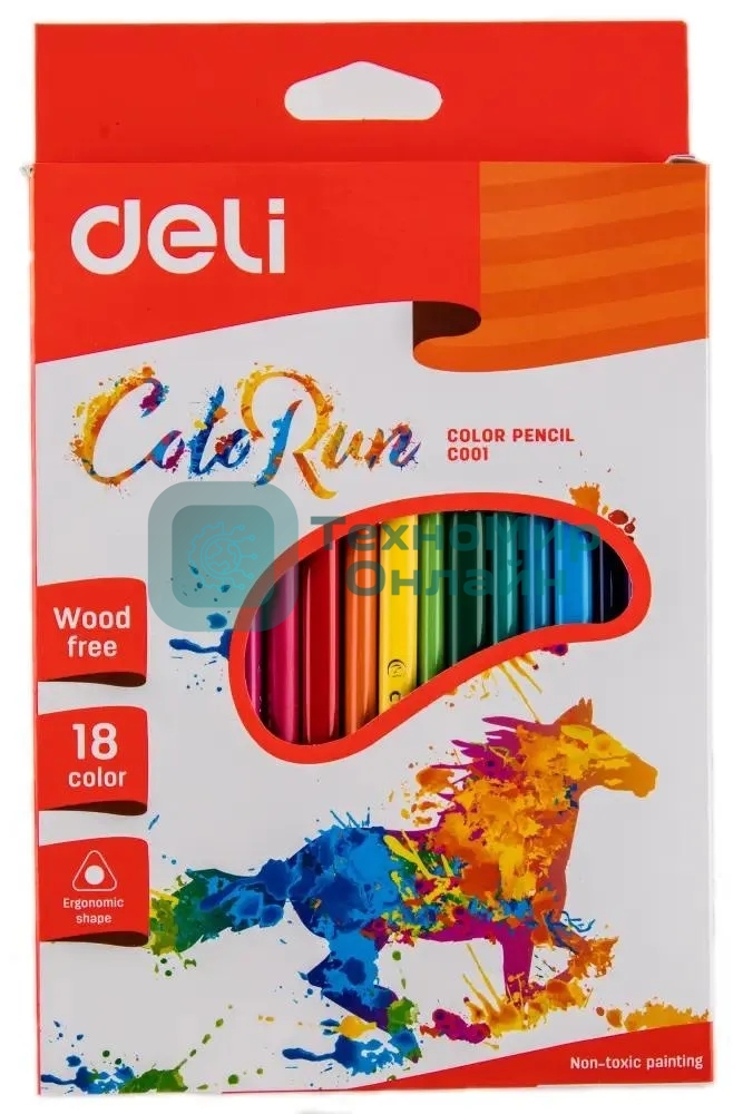 Карандаши цветные Deli ColoRun EC00110 трехгранные пластик 18 цветов, коробка с европодвесом