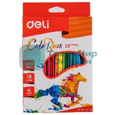 Карандаши цветные Deli ColoRun EC00110 трехгранные пластик 18 цветов, коробка с европодвесом