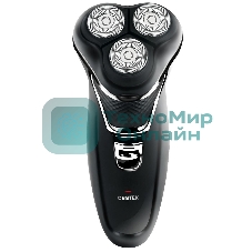Электробритва Centek CT-2176 черный/хром ротор, 3 плавающие головки, аккумулятор + работа от сети, триммер