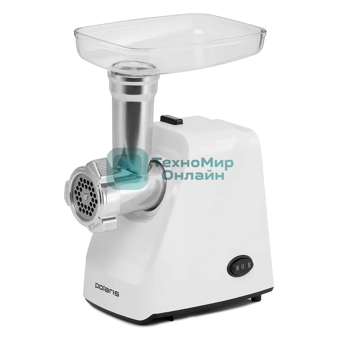 Мясорубка электрическая Polaris PMG1852 RUS белый, 1800 Вт, 2.0 кг/мин, реверс, защита от перегрузки, насадки - 2