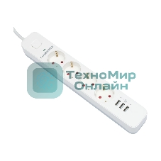 Сетевой фильтр Гарнизон 2.0 Мультипорт EPS-4-U3-W-2, 4 р, 10А, 3xUSB, 2 м, ур.защиты 2+, белый, пакет