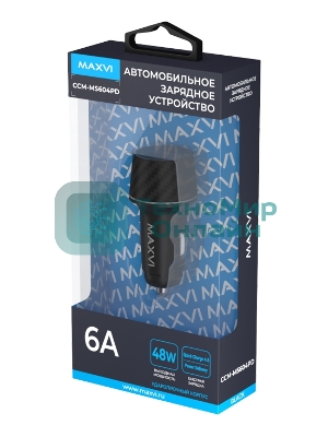 Автомобильное зарядное устройство Maxvi CCM-MS604PD 48W 6A (USB + Type-C, QC3.0 PD3.0) черный