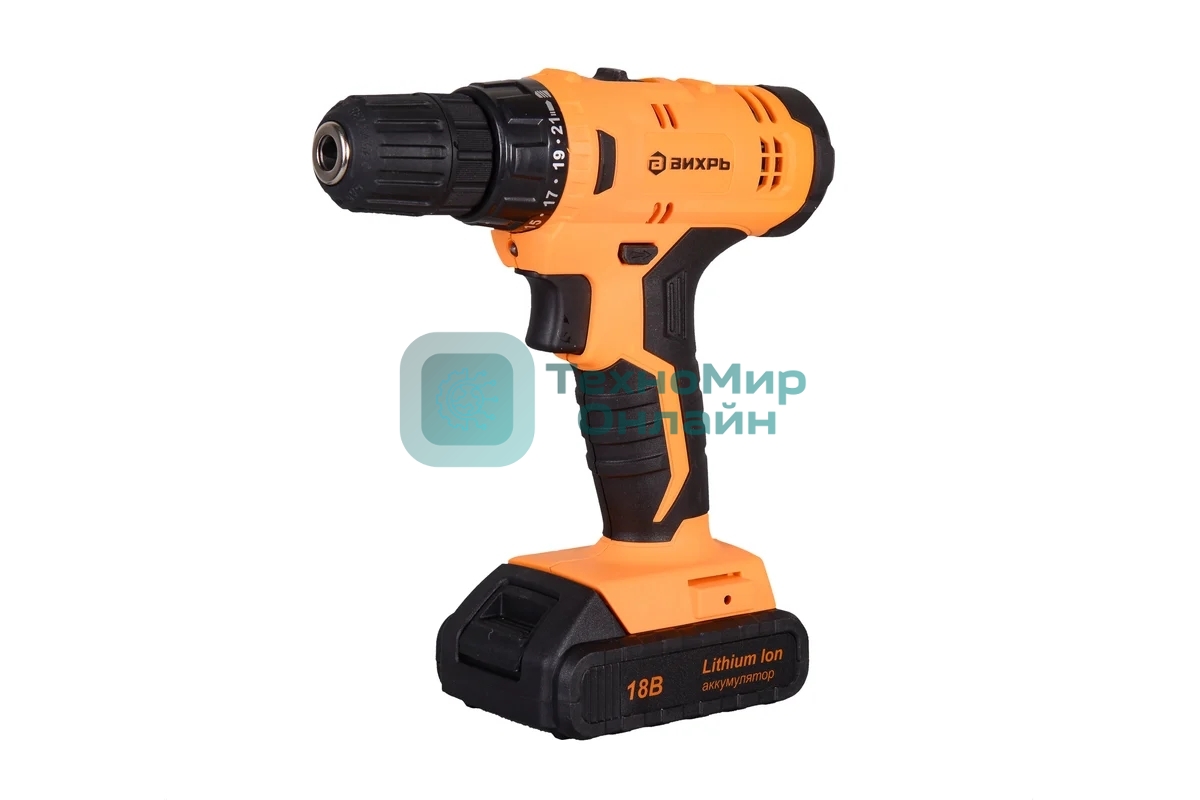 Дрель-шуруповерт аккумуляторная Вихрь ДА-18Л-2к 72/14/9, Аккумуляторная, 18В, 2 АКБ, Кейс