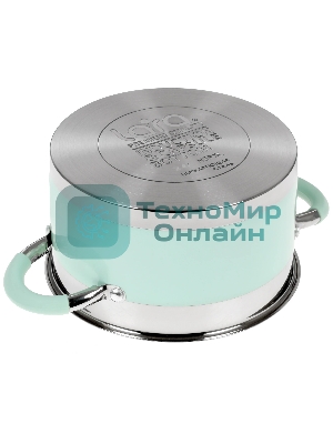Кастрюля LARA LR02-541 MINT 18x10 см, 2,4 л, носик, индукционное дно, крышка с бортом, полипропилен, силикон, нержавеющая сталь