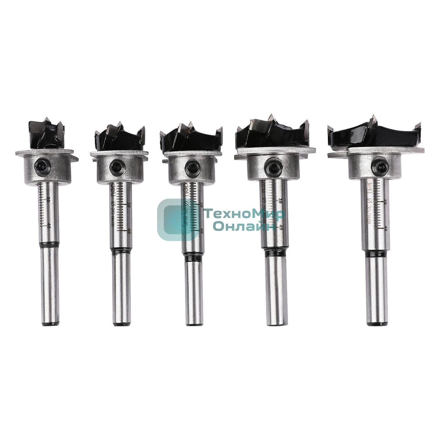 Набор сверл Форстнера 5 шт (15/20/25/30/35мм) Deli DH-MKK005-ED1 ограничитель глубины, пласт. кейс