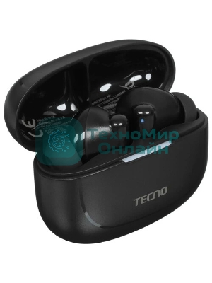 Наушники TWS Tecno Buds 4 черный, вкладыши, Bluetooth, до 6 ч