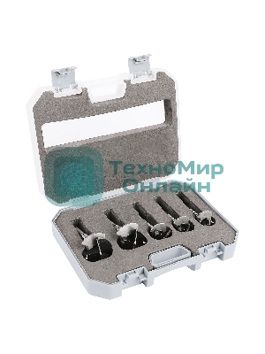 Набор сверл Форстнера 5 шт (15/20/25/30/35мм) Deli DH-MKK005-ED1 ограничитель глубины, пласт. кейс