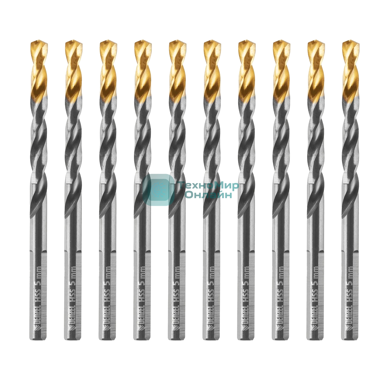 Сверло по металлу Denzel 5 мм, HSS-Tin, Golden Tip, 10 шт.