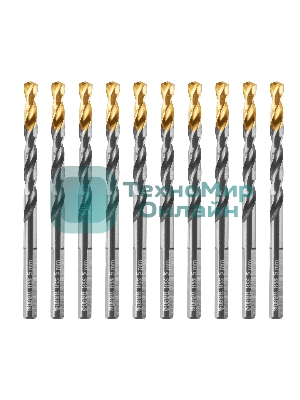 Сверло по металлу Denzel 5 мм, HSS-Tin, Golden Tip, 10 шт.