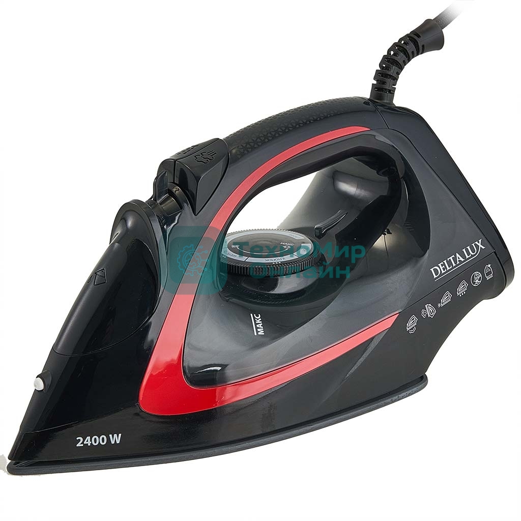 Утюг DELTA LUX DE-3006 черный/красный, 2400 Вт, 30 г/мин, 150 г/мин, 300 мл