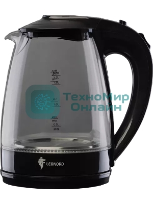 Чайник электрический LEONORD LE-1514 1,7 л, 2200 Вт, стекло/пластик, черный