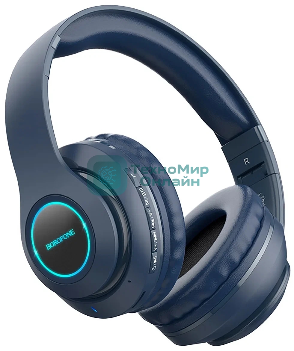 Беспроводные/проводные наушники Borofone BO17 голубой, накладные, Bluetooth + проводной, складная конструкция, до 7 ч