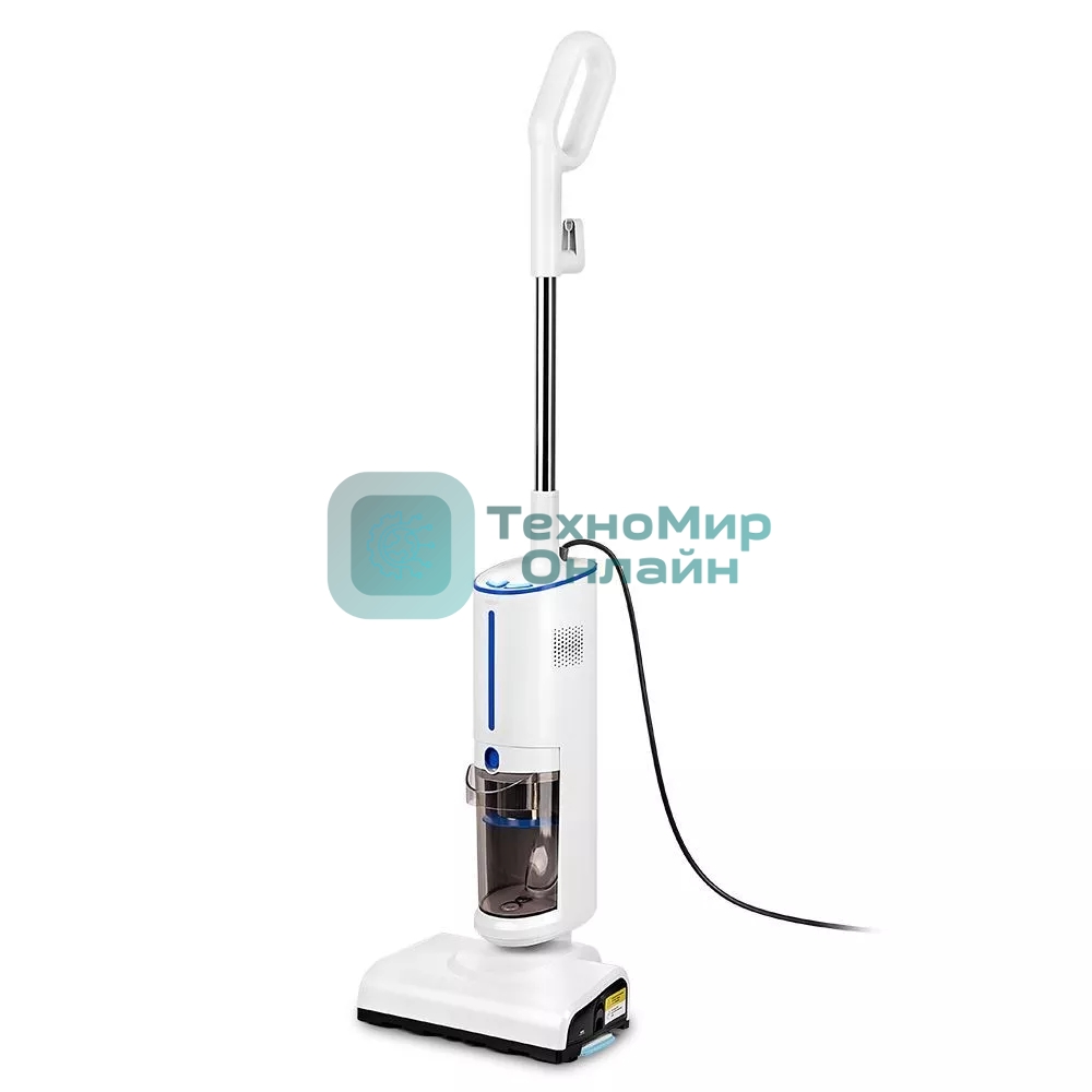 Пылесос вертикальный паровой Kitfort КТ-5157-3 белый/синий, питание от сети, 600 Вт, уборка влажная/паром/сухая, пылесборник 1,2 л