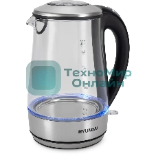 Чайник электрический Hyundai HYK-G8406 1.7 л, 2200 Вт, прозрачный/черный (корпус: нержавеющая сталь)