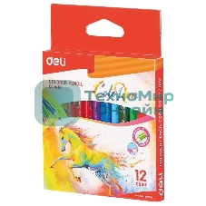 Карандаши цветные Deli EC00400 ColoRun, трехгранный профиль, тополь, 12 цветов, коробка с европодвесом