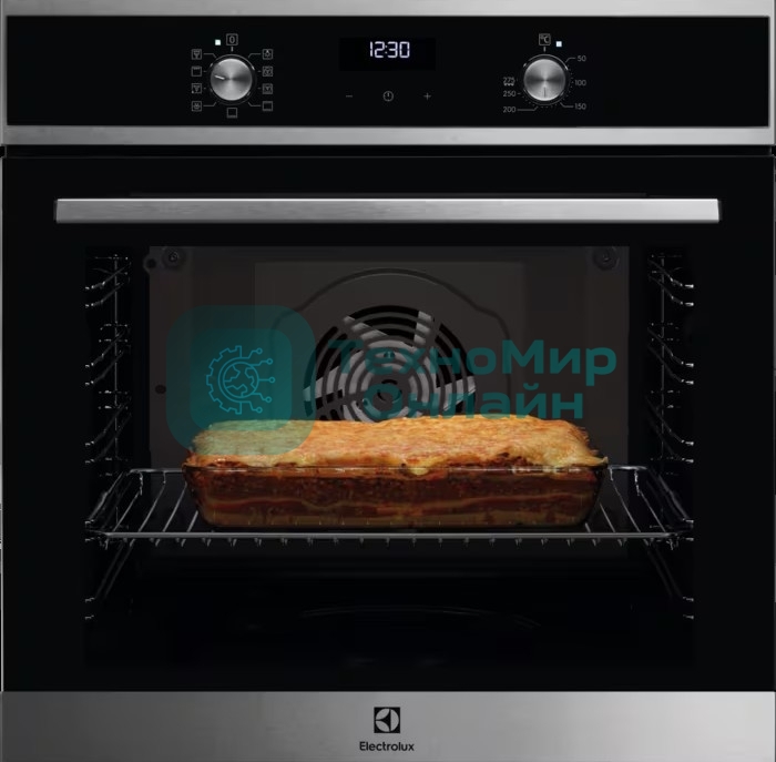 Встраиваемая электрическая духовка ELECTROLUX EOF5F70X с конвекцией, объем 72 л, 8 режимов, очистка каталитическая задняя стенка, 2 стекла в дверце, направляющие проволочные + телескопические (1 уровень)