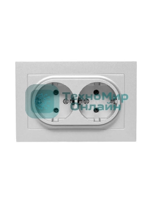 Розетка 2-м EKF UP1-SOA-210 СП Эпика 16А с заземл. без защ. шторок с рамкой механизм алюм.