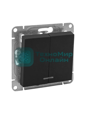 Механизм выключателя EKF UP1-SWB-24 двухклавишный, с подсветкой, черный Эпика