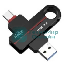 Флешка USB Netac US18 (NT03US18C-064G-32BK), 64Gb, USB 3.2/TypeC, R/W 200/100, черный/красный