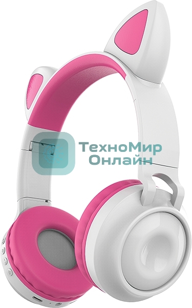 Беспроводные/проводные наушники Qumo Party Cat BT 0025 бело-розовый, накладные, Bluetooth + проводной, кошачьи ушки, до 7 ч