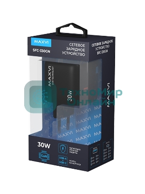 Сетевое зарядное устройство Maxvi SFC-330GN Type-C\USB 30W PD QC3.0 черный
