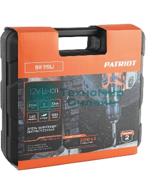 Дрель-шуруповерт аккумуляторная Patriot BR 119Li, Аккумуляторная, 12В, 2 АКБ