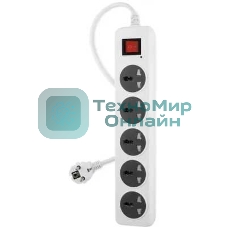 Сетевой фильтр Buro 500UNH-3-WG 3м, 5 розеток, белый/серый, коробка