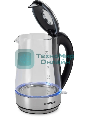 Чайник электрический Hyundai HYK-G8406 1.7 л, 2200 Вт, прозрачный/черный (корпус: нержавеющая сталь)