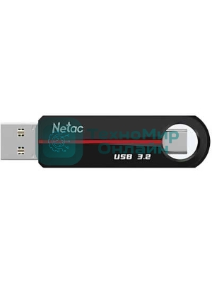 Флешка USB Netac US18 (NT03US18C-064G-32BK), 64Gb, USB 3.2/TypeC, R/W 200/100, черный/красный