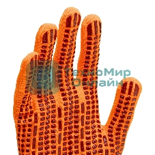 Перчатки Сибртех трикотажные, синтетическая нить, ПВХ-гель точка, оранжевый, L, 13 класс