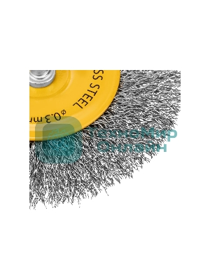 Щетка для дрели Denzel 100 мм, плоская, со шпилькой, нержавеющая витая проволока