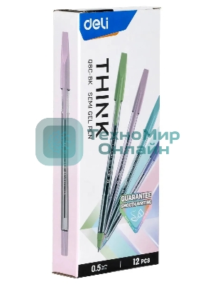 Набор ручек шариковых Deli Think EQ8C-BK, черные чернила (12шт), линия 0.5мм