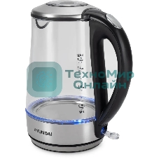 Чайник электрический Hyundai HYK-G8406 1.7 л, 2200 Вт, прозрачный/черный (корпус: нержавеющая сталь)