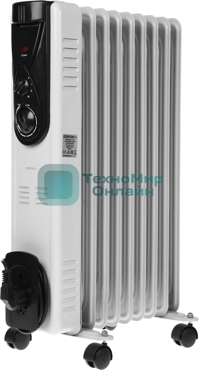 Масляный обогреватель Centek CT-6201 (9 секций) белый, 2000 Вт, 20 м2, термостат