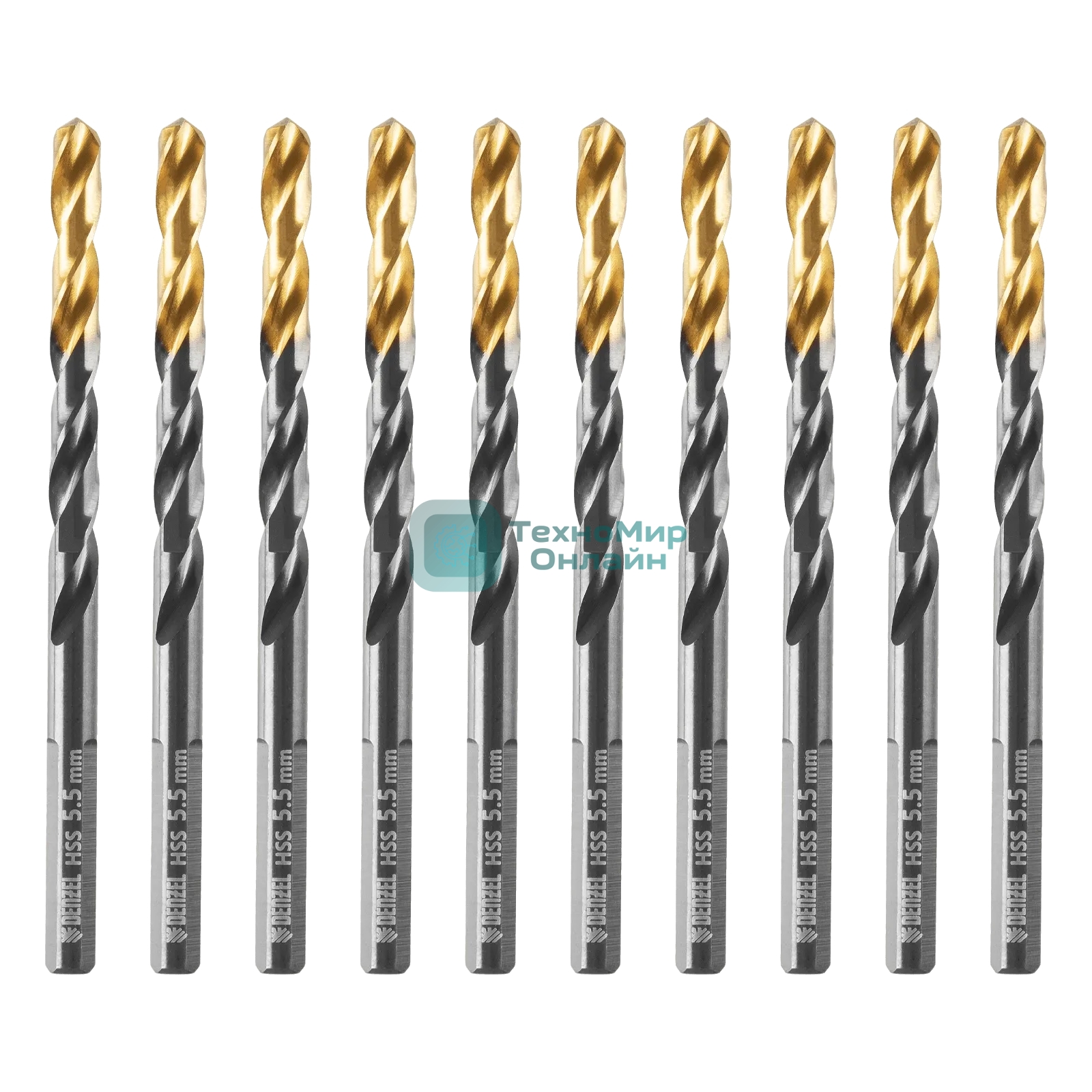 Сверло по металлу Denzel 5,5 мм, HSS-Tin, Golden Tip, 10 шт.