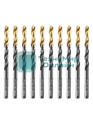 Сверло по металлу Denzel 5,5 мм, HSS-Tin, Golden Tip, 10 шт.