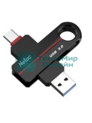 Флешка USB Netac US18 (NT03US18C-032G-32BK), 32Gb, USB3.2/TypeC, R/W 200/100, черный/красный