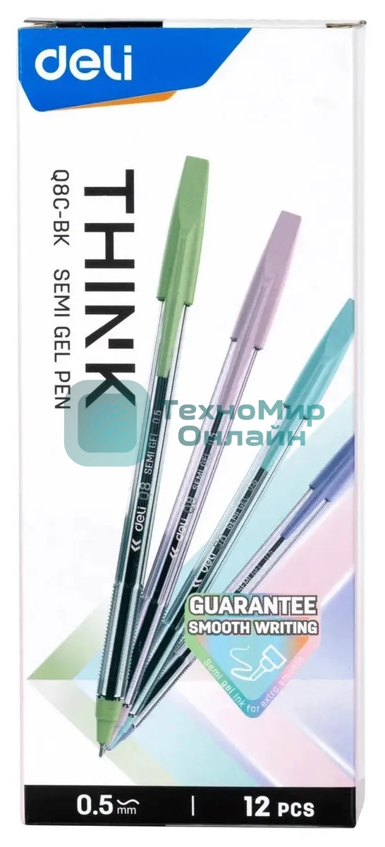 Набор ручек шариковых Deli Think EQ8C-BK, черные чернила (12шт), линия 0.5мм