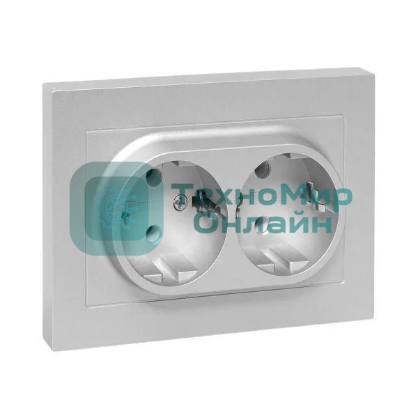 Розетка 2-м EKF UP1-SOA-210 СП Эпика 16А с заземл. без защ. шторок с рамкой механизм алюм.