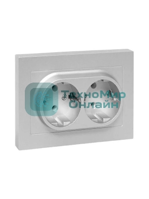 Розетка 2-м EKF UP1-SOA-210 СП Эпика 16А с заземл. без защ. шторок с рамкой механизм алюм.