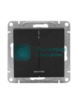 Механизм выключателя EKF UP1-SWB-24 двухклавишный, с подсветкой, черный Эпика