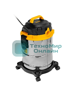 Строительный пылесос Denzel SVC15 серебристый/желтый, 1200 Вт, уборка сухая/сбор воды/выдув, пылесборник мешок, 15 л